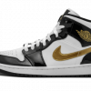 Jordan 1 Mid Patent Black White Gold