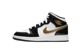 Jordan 1 Mid Patent Black White Gold (GS)